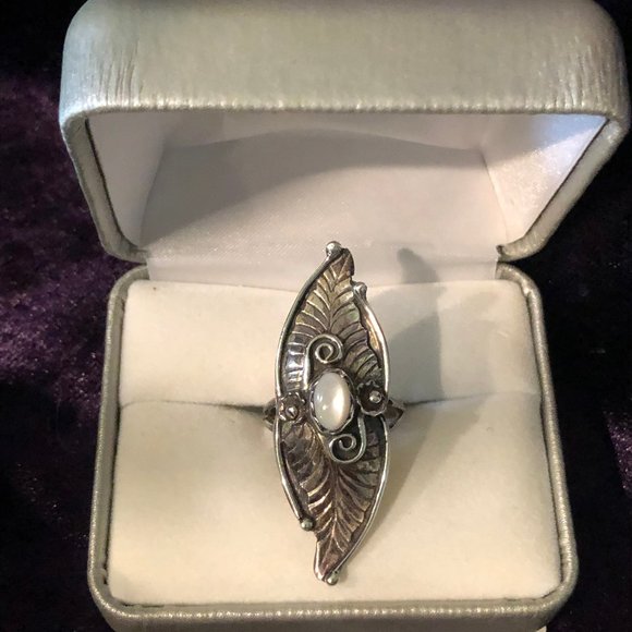 Sterling double leaf moonstone ring - Picture 1 of 4